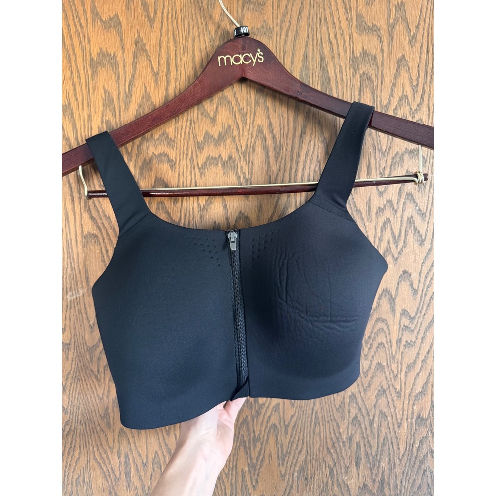 Victoria's Secret VSX Front Zip Sports Bra Black White Strappy Back 36DD 418848‎